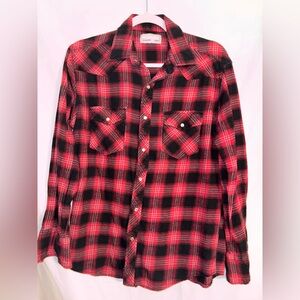 Wrangler Women’s M, Pearl Snap Red Flannel Western Shirt